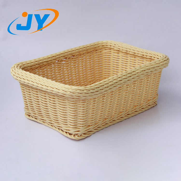 Handweaved rectangular plastic rattan bakery basket