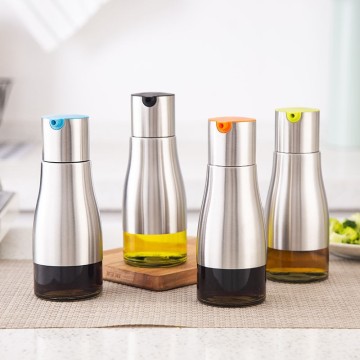 Wholesale Stainless Steel Glass Oil Bottle Kitchen Soy Sauce Vinegar Dispenser