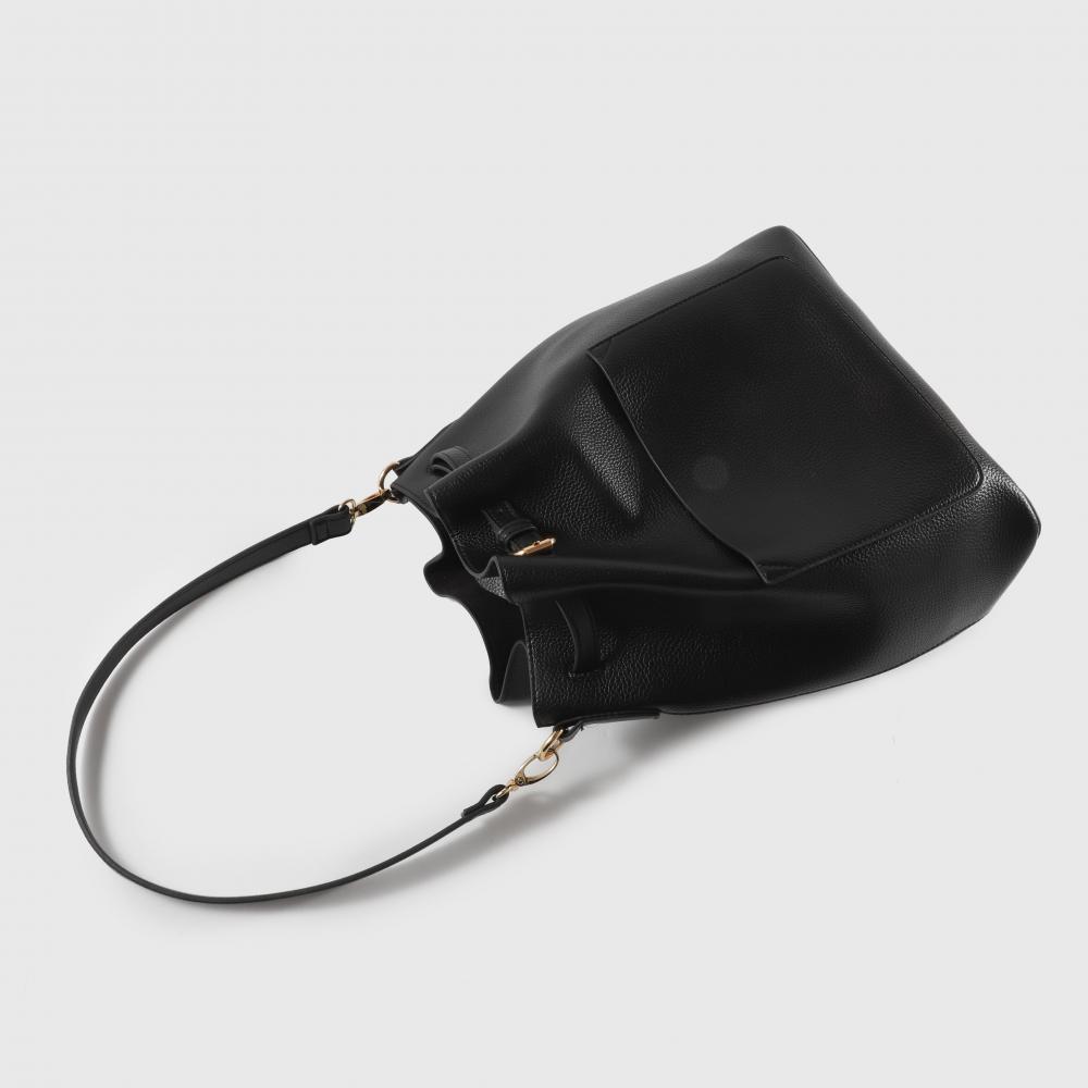 black Drawstring PU Leather Bags for Women