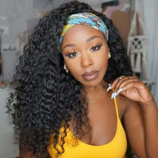 Brazilian Cuticle Aligned Virgin Hair Kinky Curly Headband Wig For Black Women Half Wig With Headband Attached Human Hair Wigs