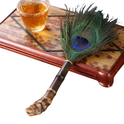 Handmade Purple Bamboo Root Feather Duster for Tea Table Dusting