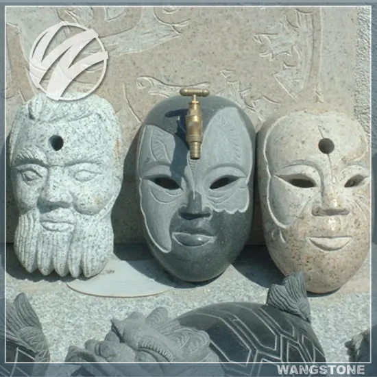 Modern little monk with hand carved stone sculpture by priestling buddha head statue