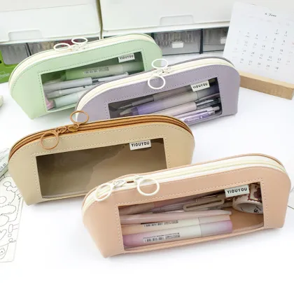 Morandi Color Pencil Bag - Triangular Three-dimensional Transparent Waterproof Leather Pencil Case