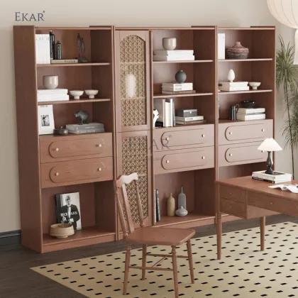 Cherry Wood Office Furniture Set: Desk and Chair with Bookcase