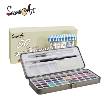 Ensemble de métal de peinture aquarelle de 50 couleurs avec pinceau