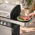Parrilla de barbacoa de gas propano líquido estándar de 3 quemadores con gabinete de una sola puerta de acero inoxidable y estantes laterales