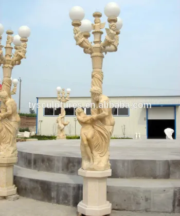 Hot sale yellow marble figure pillar gate lights