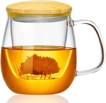 Borosilicate Glass Tea Infuser Cup ที่มีที่กรองและฝาปิด