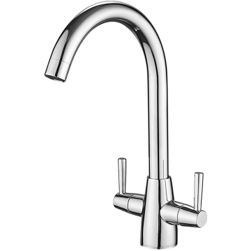 Kitchen Mixer Tap with Dual Levers, Swivel Spout, Chrome Finish, UK Standard Fittings