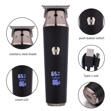 Professional T-Blade Type-C USB Rechargeable Hair Clippers: Cordless Trimmer with LCD Display for Barber Use