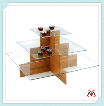 three tiers acrylic display stand,acrylic display with wood part