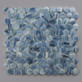 Hexagon Shape Glass Art Round Edge Blues Mosaico