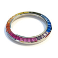 Stainless steel watch bezel in Rainbow baguettes