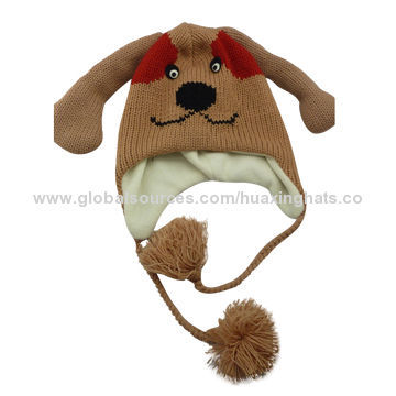 Animal hats with micro-soft fleece lining for winter, long ear dog design