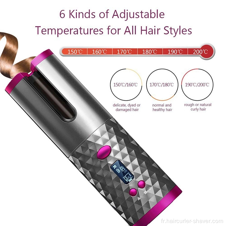 Curler à cheveux automatique rechargeable enduit en céramique