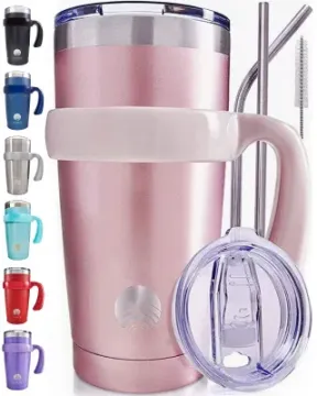 Stainless Steel Insulated Drinking Cup Straw Handle Storage Bag Rose Travel Mug