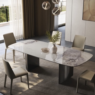 Modern Rectangle Faux Marble Dining Table with Stainless Steel Base