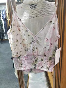 Print Frill Trim Blouse Top