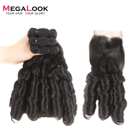 Full Cuticle Aligned Virgin Indian Temple Funmi Nigeria Curl Human Hair Bundles With Closure