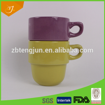 14oz food safty color glazed ceramic mug,glazed tower mug with handle