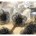 3D black Flower embroidery lace patches DIY beads