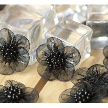 3D black Flower embroidery lace patches DIY beads