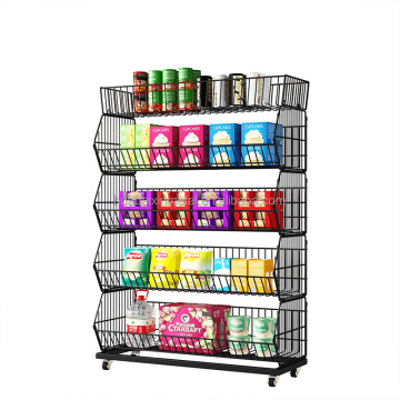Efficient Diagonal Baskets for Mobile Multi-Layer Display Shelves in Supermarkets, Convenience Stores, Pharmacies, and Toy Stores