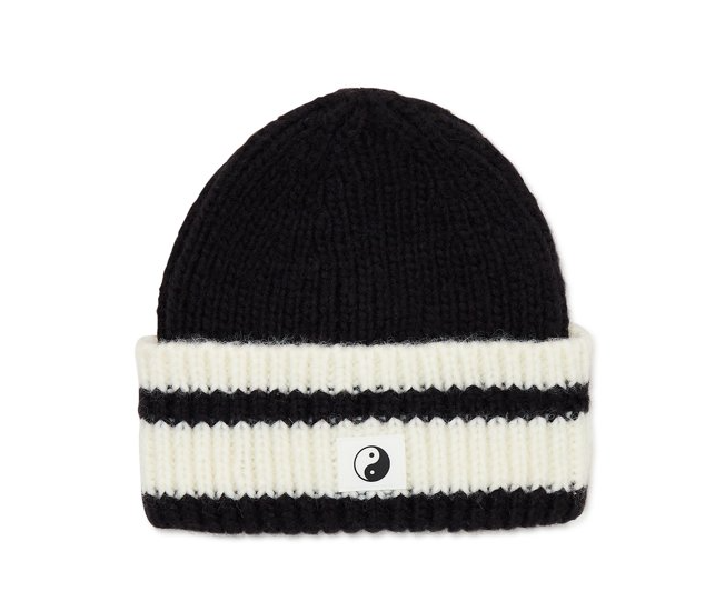 colorful and accented with fun patch knit hat