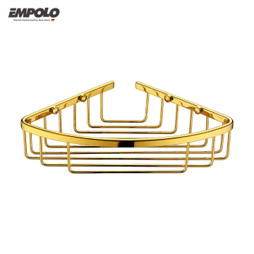 Brass and Gold Wall-Mounted Bathroom Corner Baskets