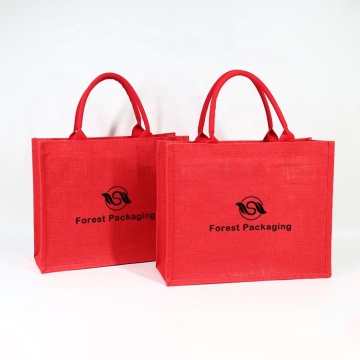 Eco Custom Red Jute Bag With Logo Natural Black Burlap Tote Shopping Bag
