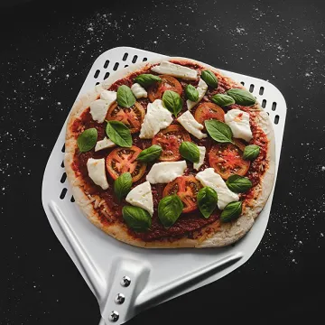 professional hard anodized aluminum pizza shovel short metal handle perforated pizza peel