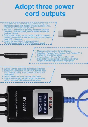 BY-006S LED Laptop Tablet Detect Test Boot Cable for Microsoft Surface Repair Tool