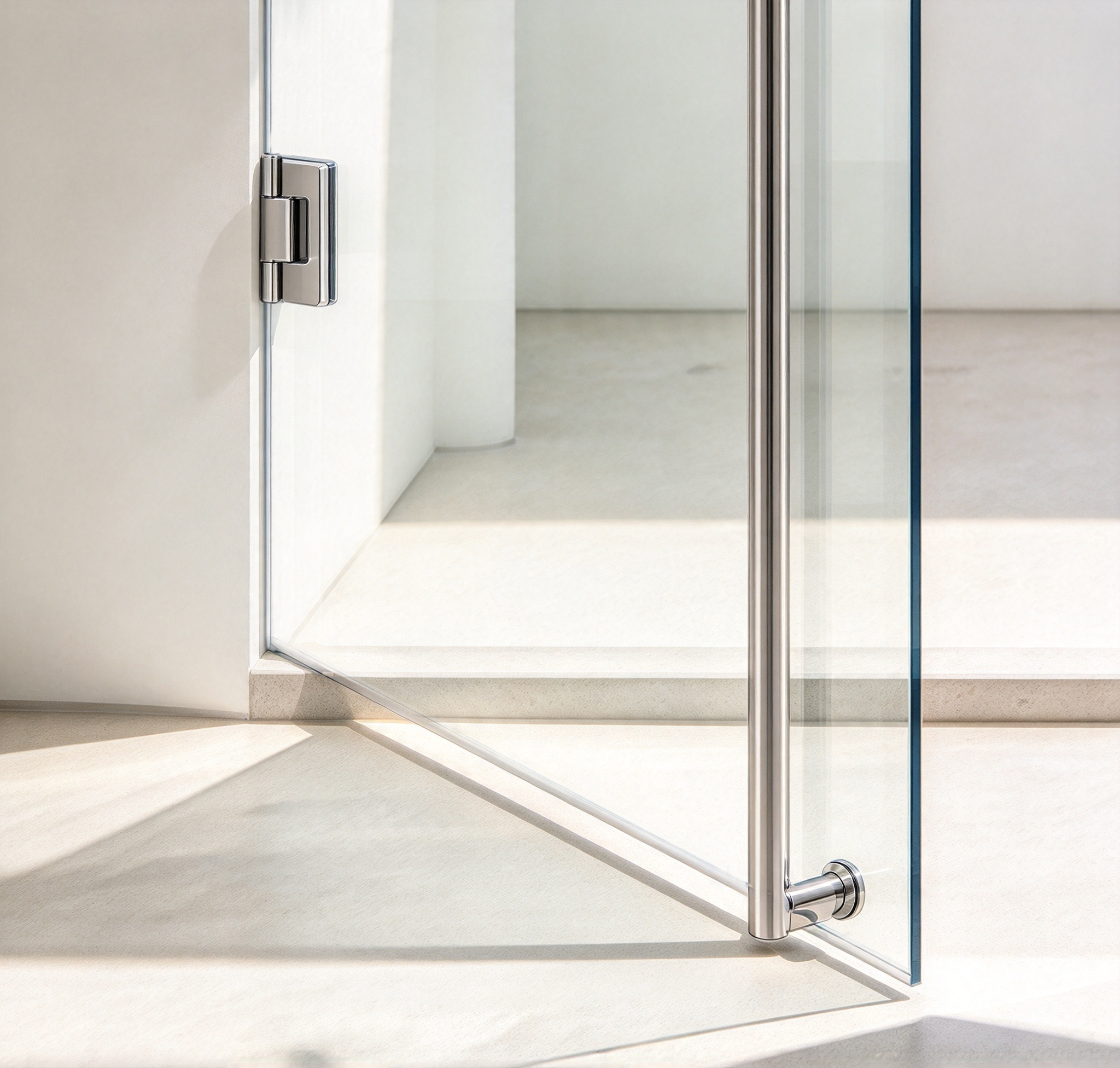 Charnière en acier inoxydable 304 et détail de porte de douche sans rail inférieur
