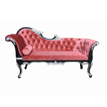 French Classic Solid Wood Fabric Red Chaise Lounge Chair Indoor V021