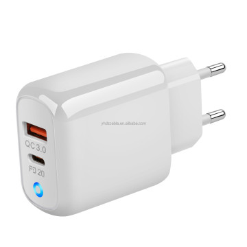 20W Dual Port Fast Charging Adapter - Type-C and USB Compatible for UK, US, EU Chargers