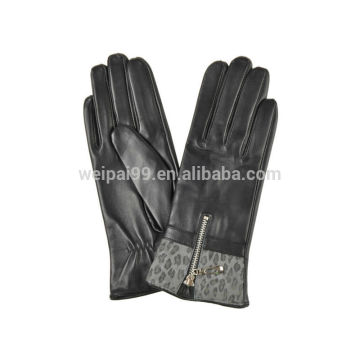 Suede leopard print zipper women sheepskin leather glove