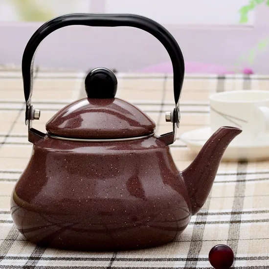 Pear Shape Kettle Enamel Teapot with Bakelite Handle Same Color Inner and Outside