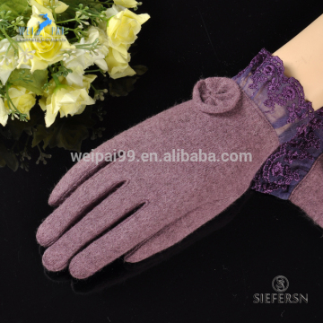 Simple style , lace cuff , flower decoration, women winter woolen gloves , kinitted wool , women accossories