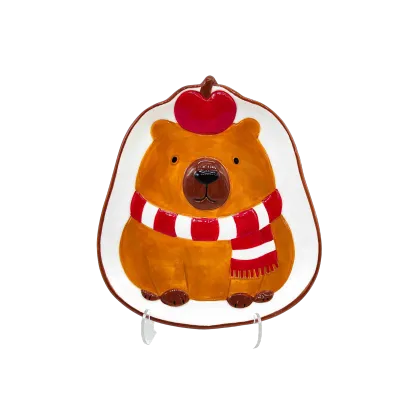 Cute Red Scarf Capybara Plate