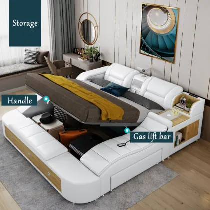 Multifunctional Massage Leather Tatami Bed with USB Charge and Speaker