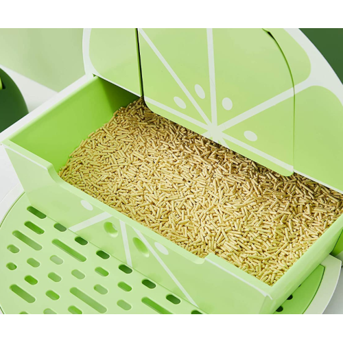Πράσινο λεμόνι που καλύπτεται κουτί απορριμμάτων γάτα με καπάκι