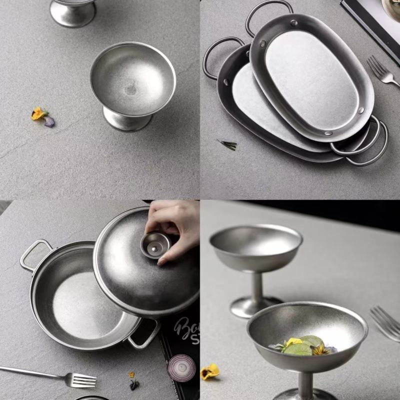 Silver Curved Metal Tray for Elegant Dining