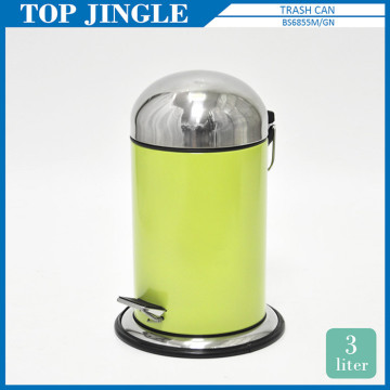 Hot Sale Green Metal Trash Bin with Pedal and Handle
