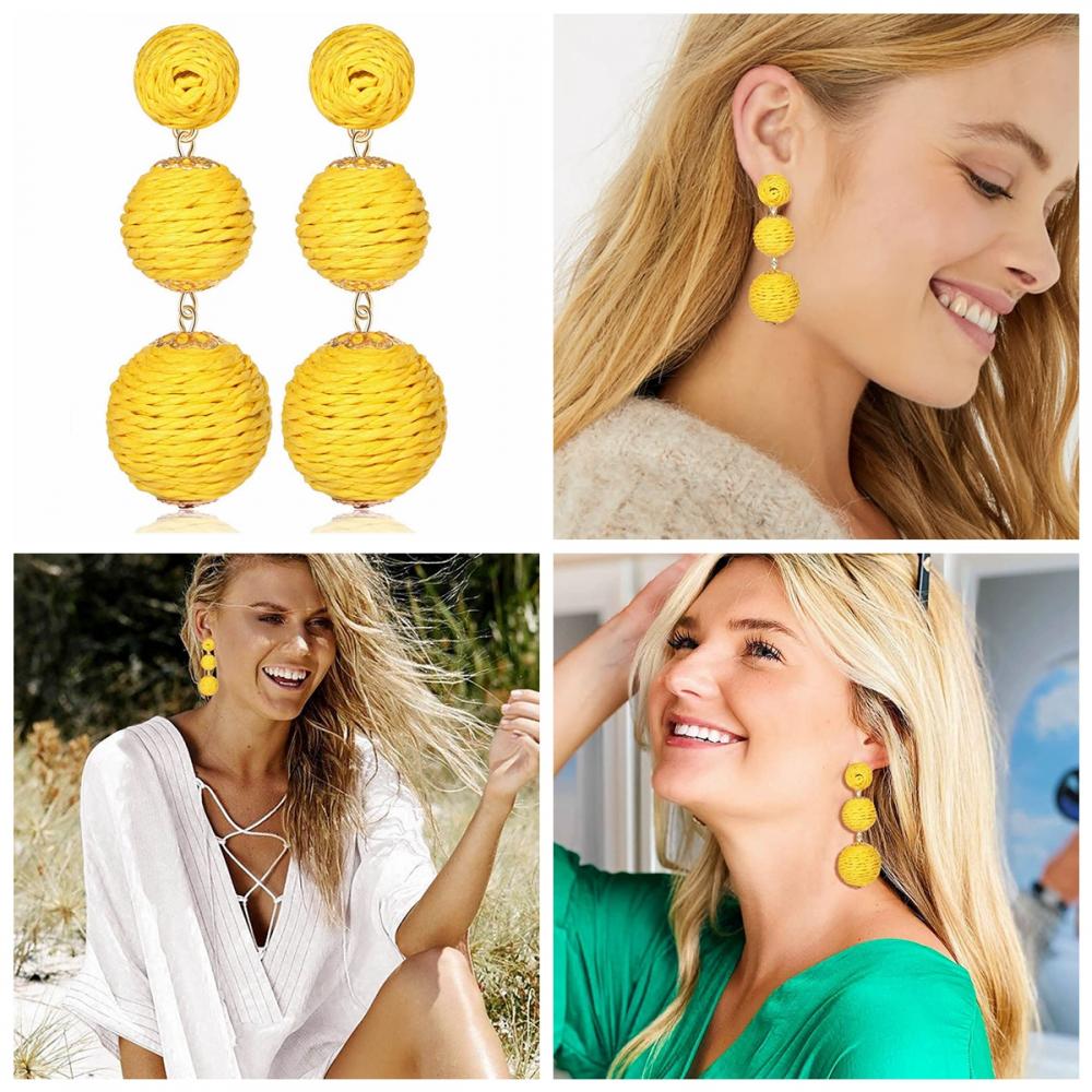 Pendientes de rafia Pendientes para mujeres Rattan hechas a mano Dang Drop de verano Playa de verano Joyas largas Accesorio de accesorios de vacaciones