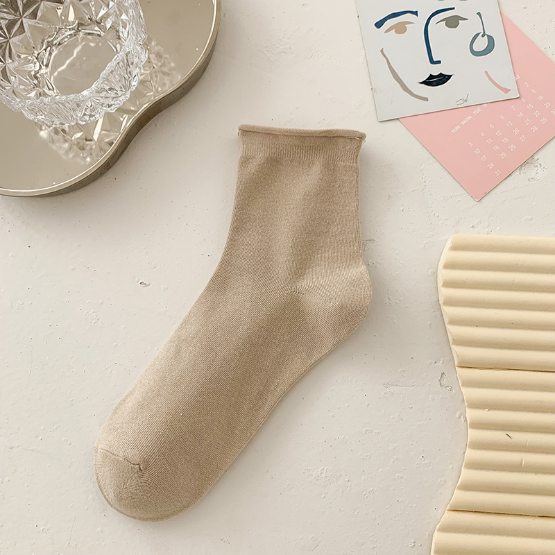 Candy colored rolled edge cotton socks