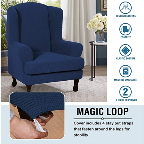 2 Pieces Stretch Jacquard Slipcovers Wing Chair Cover