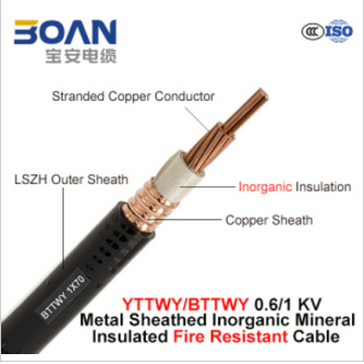 Bttwy/Yttwy, Fire Resistant Cable, 0.6/1 Kv, 1/C, Inorganic Mineral Insulated Corrugated Copper/Lszh Sheathed Cable