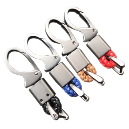 Luxury Woven Leather Rope Keychain with Vachette Clasp and Car Logo