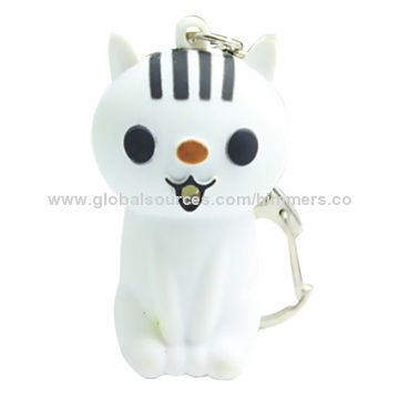Customized logo free promotional cute cat LED sound light key-chain