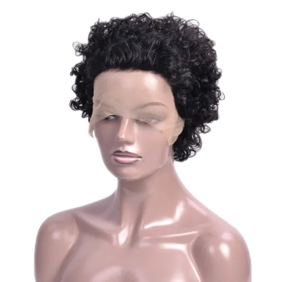 Wholesale Cheap Colored Short Curly Ombre Ready To Ship Natural Perruque Pixie Cut Lace Frontal Wigs 100% Virgin Human Hair Wigs